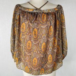 Ann Taylor Factory sz S Orange Metallic Off the Shoulder Halter Top